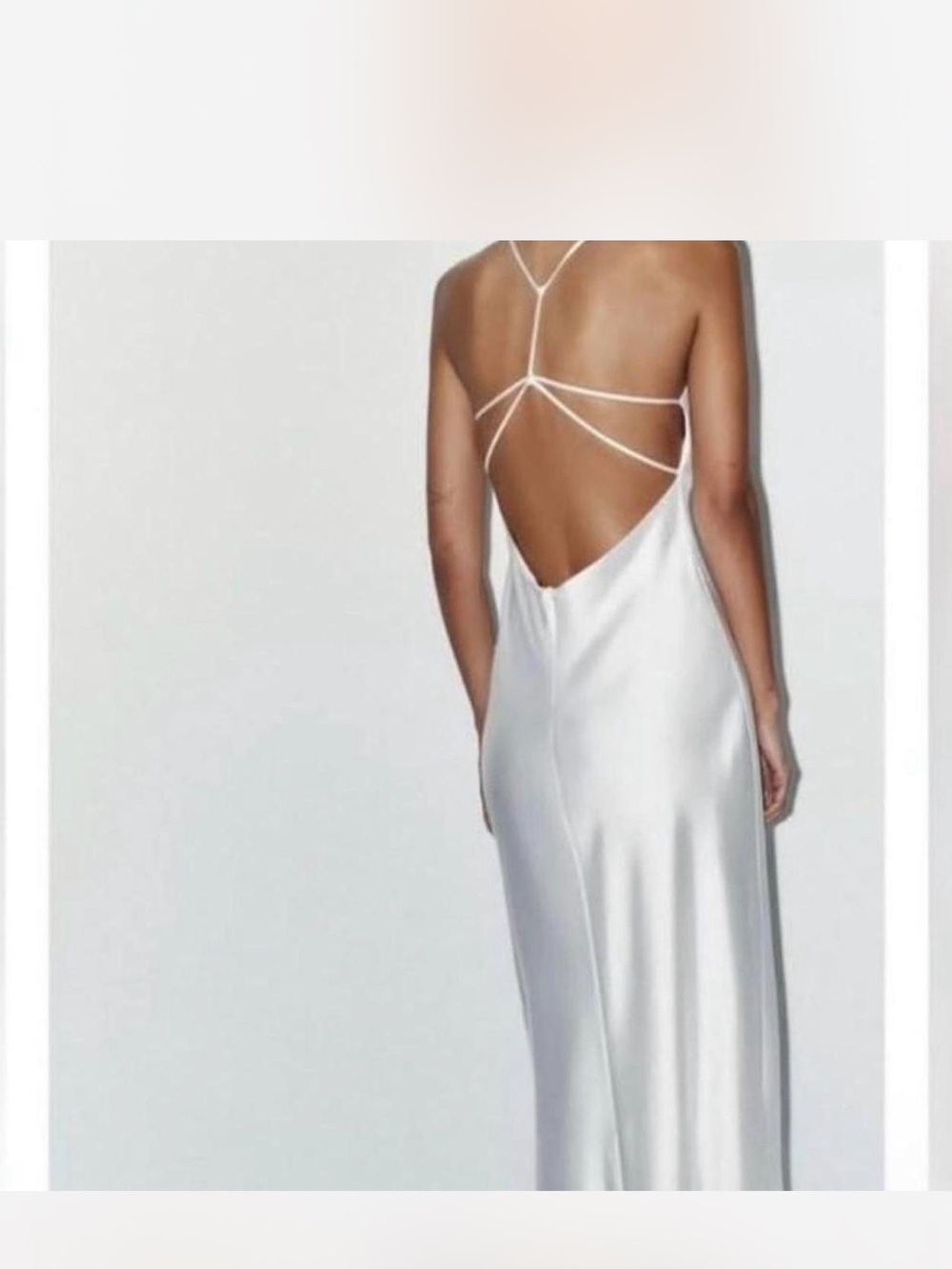 Zara White Strappy Backless Satin Slip Dress